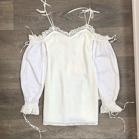 For Love & Lemons Vera Eyelet Ruffle Lace Mini Dress White Size Small - Picture 2 of 16